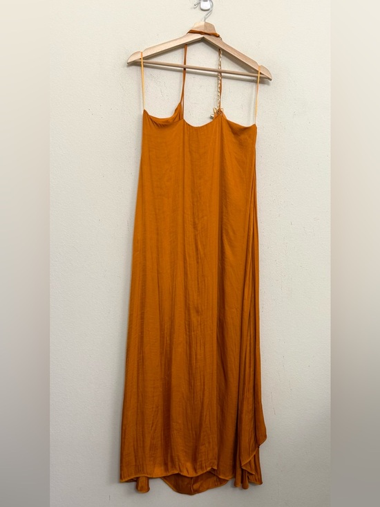 NWT Zara Satin Effect Midi Dress with Gold floral appliqué in Burnt Orange Sz M - Picture 9 of 16